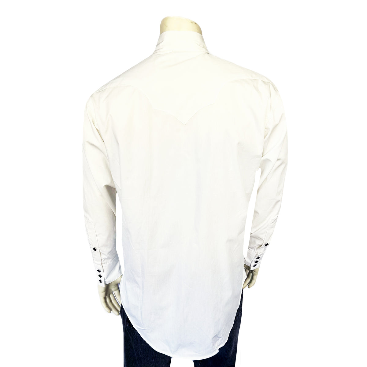 Men's Classic Pima Cotton Solid White Western Shirt with Black Snaps