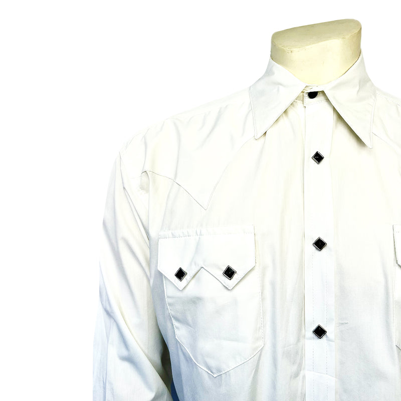 Men's Classic Pima Cotton Solid White Western Shirt with Black Snaps