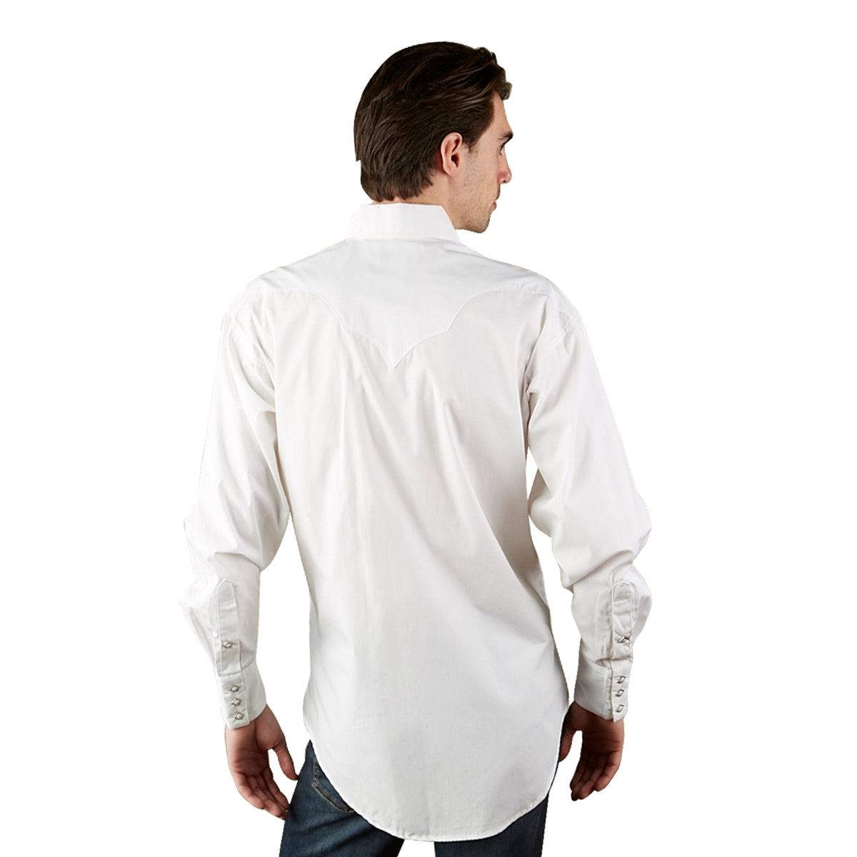 Men's Classic Pima Cotton Solid White Western Shirt with White Snaps