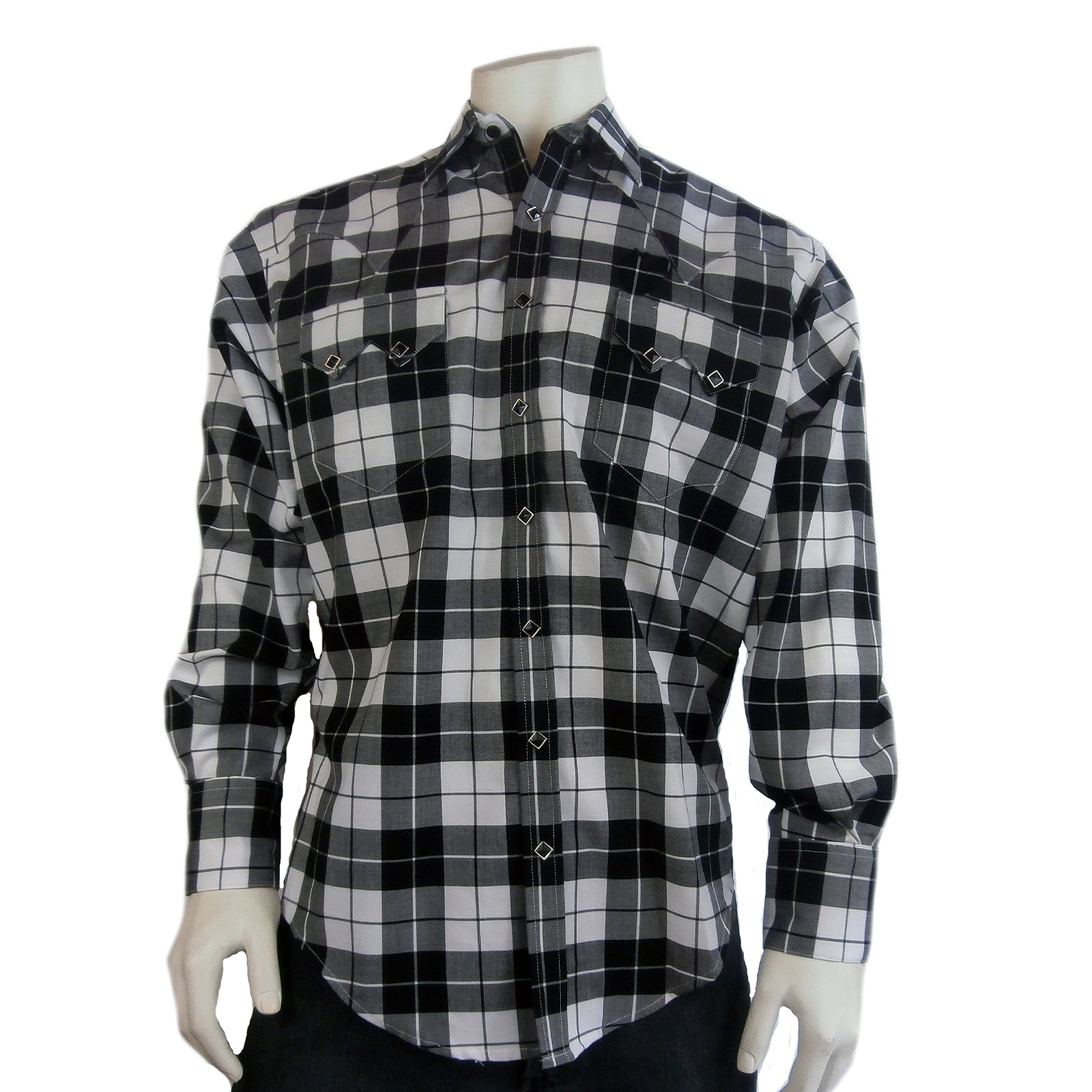 Men's Black & White Windowpane Plaid Western Shirt
