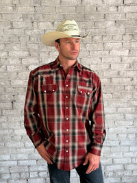 Men's Red & Navy Fine Shadow Plaid Western Shirt