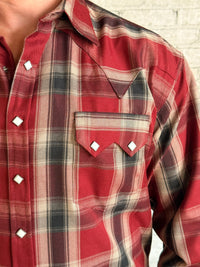 Men's Red & Navy Fine Shadow Plaid Western Shirt