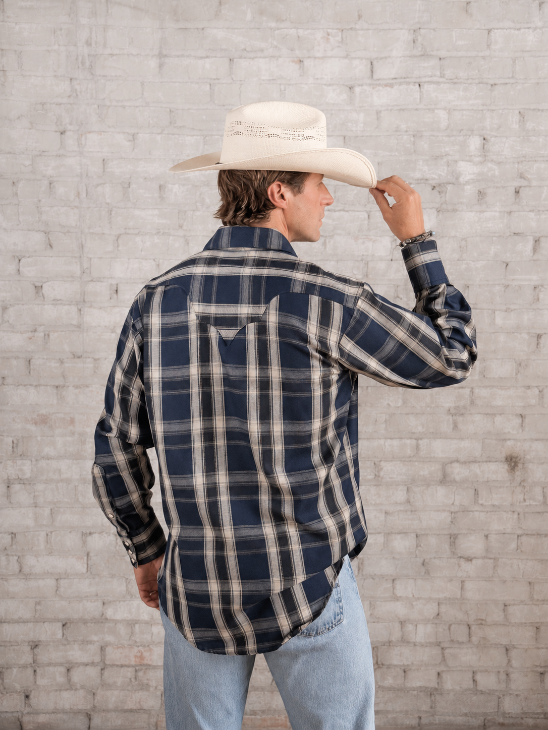 Men's Plush Flannel Blue & Black Plaid Western Shirt