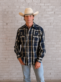 Men's Plush Flannel Blue & Black Plaid Western Shirt