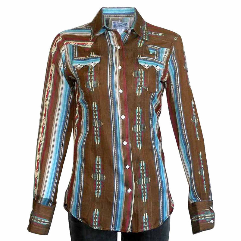Women's Serape Pattern Western Shirt in Brown
