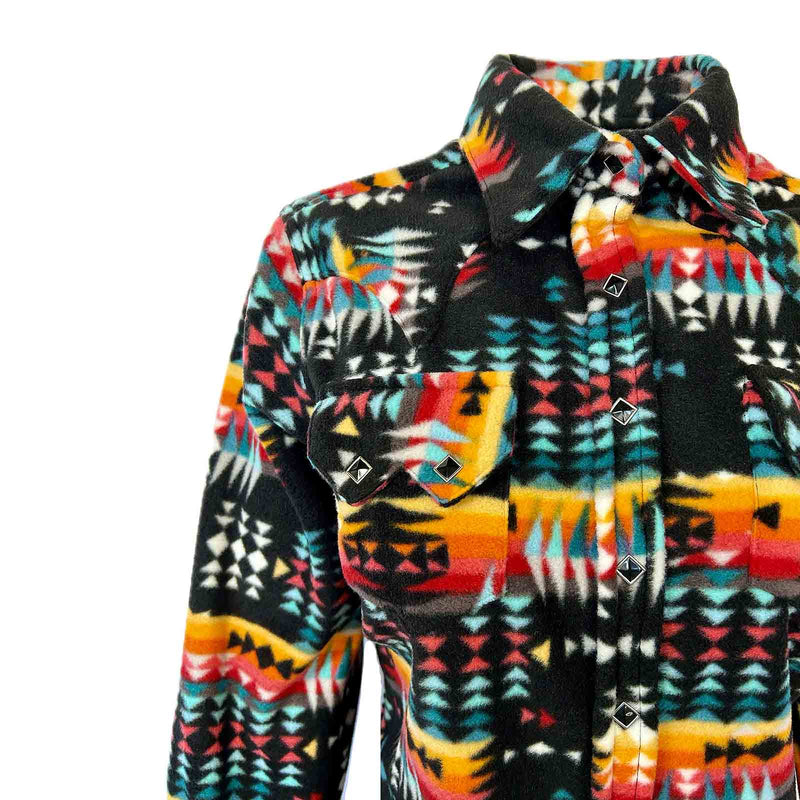 Women's Native Pattern Fleece Western Shirt in Black & Red