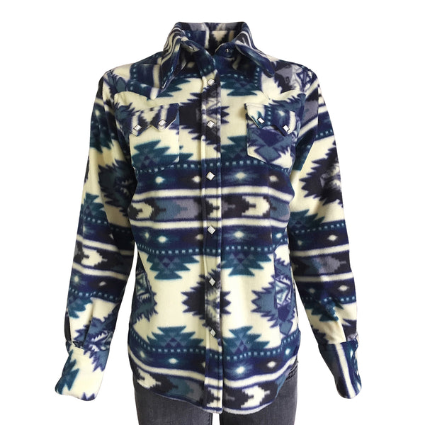 Rockmount Men's Native Pattern Fleece Western Shirt in Blue & Navy