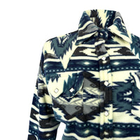 Women's Native Pattern Fleece Western Shirt in White & Blue