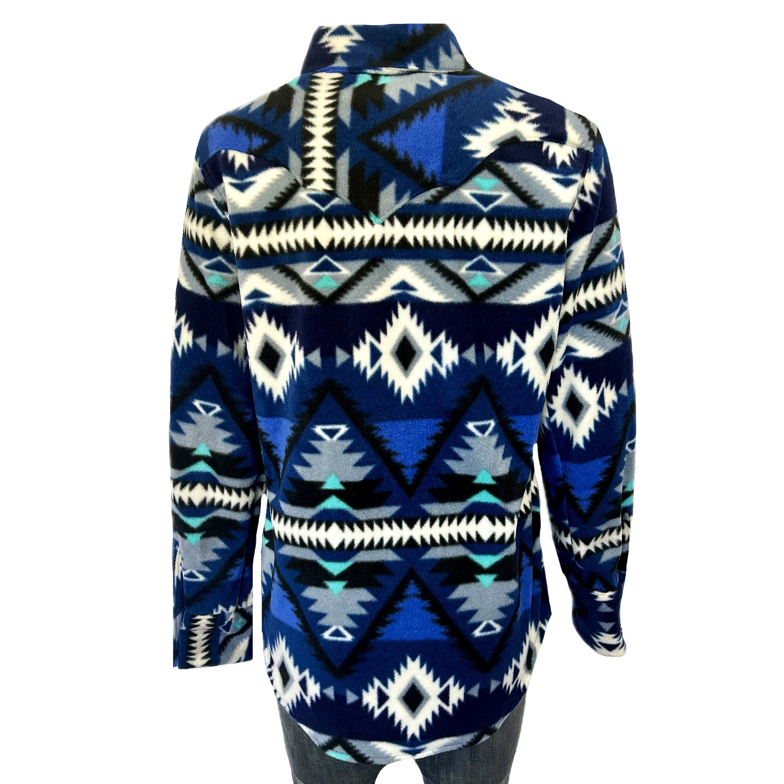 Women's Native Pattern Fleece Western Shirt in Blue & Black