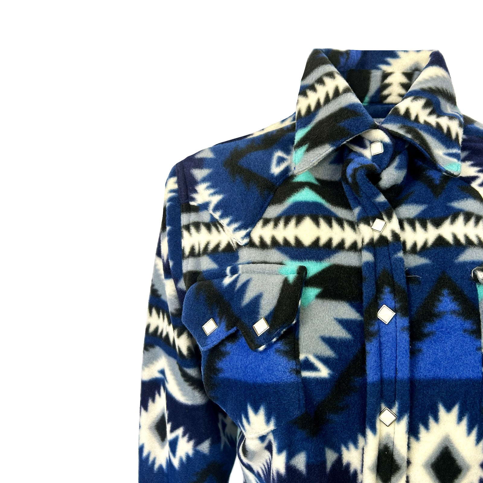 Women's Native Pattern Fleece Western Shirt in Blue & Black