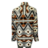 Women's Native Pattern Fleece Western Shirt in Grey & Brown