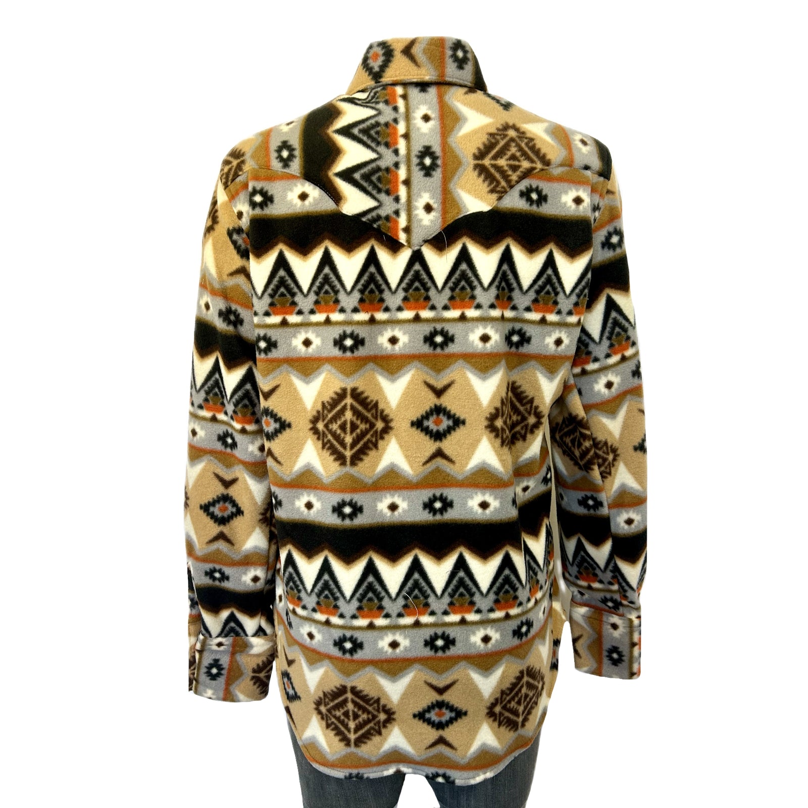 Women's Native Pattern Fleece Western Shirt in Tan & Black