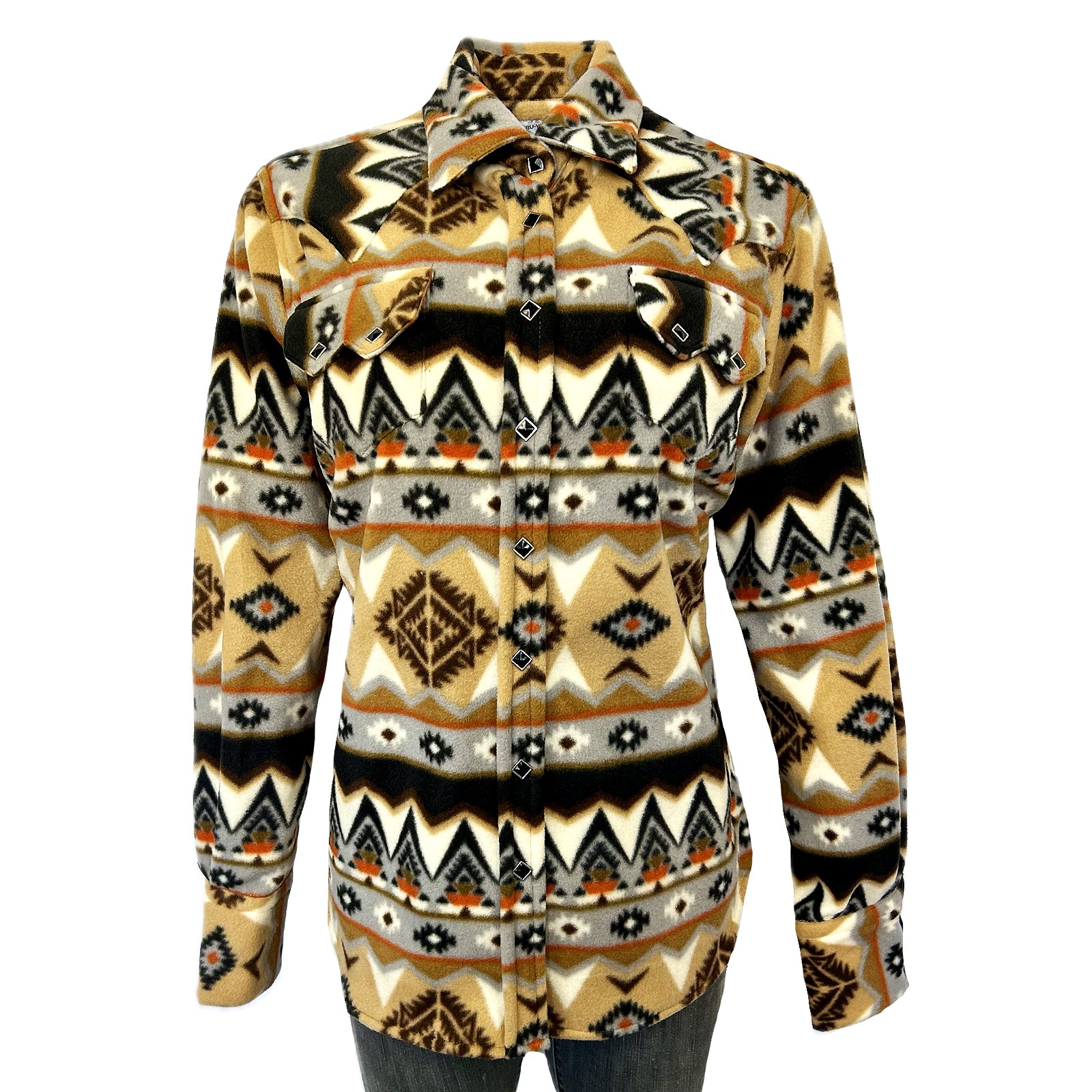 Women's Native Pattern Fleece Western Shirt in Tan & Black