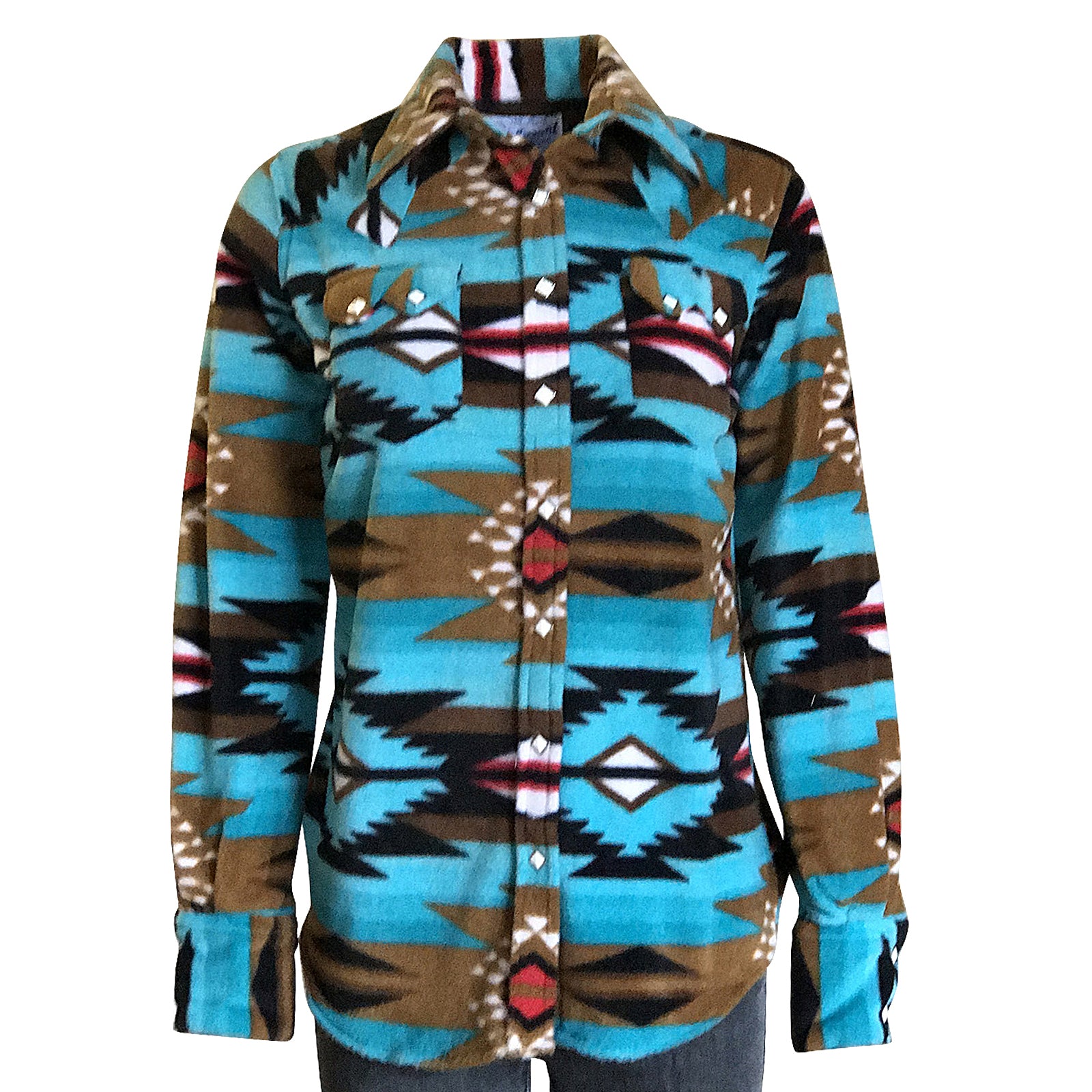 Women's Native Pattern Fleece Western Shirt in Turquoise