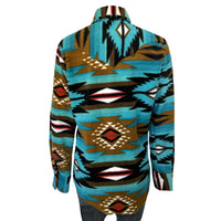 Women's Native Pattern Fleece Western Shirt in Turquoise