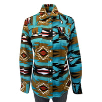 Women's Native Pattern Fleece Western Shirt in Turquoise