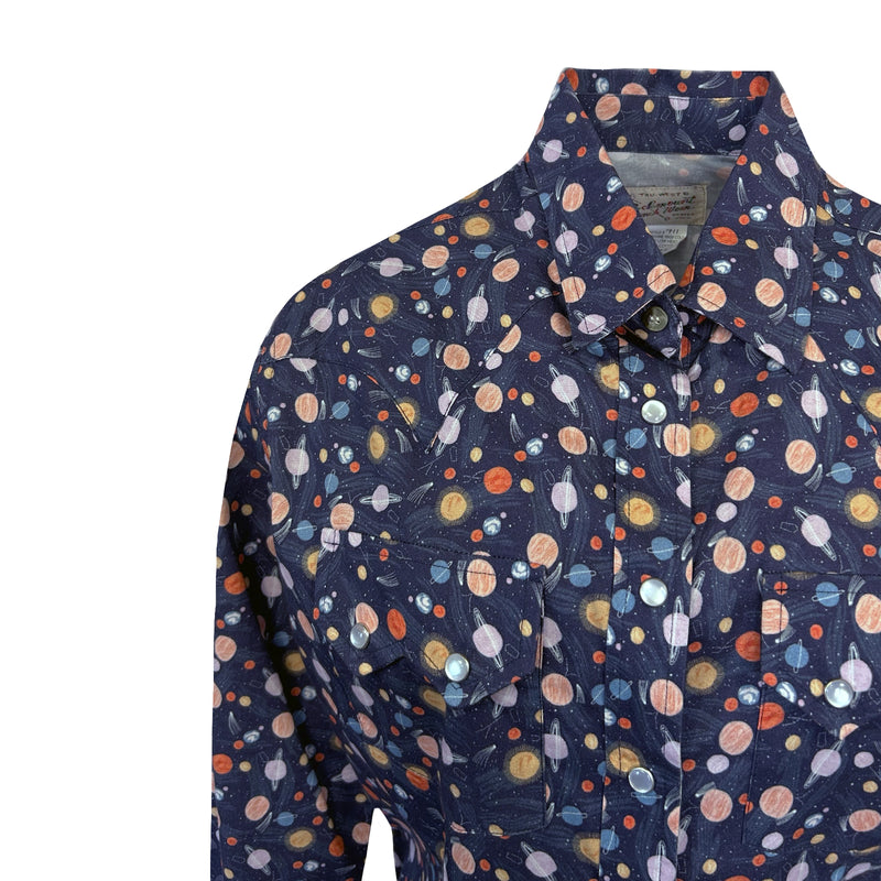 Women’s Solar System Print Western Shirt in Navy
