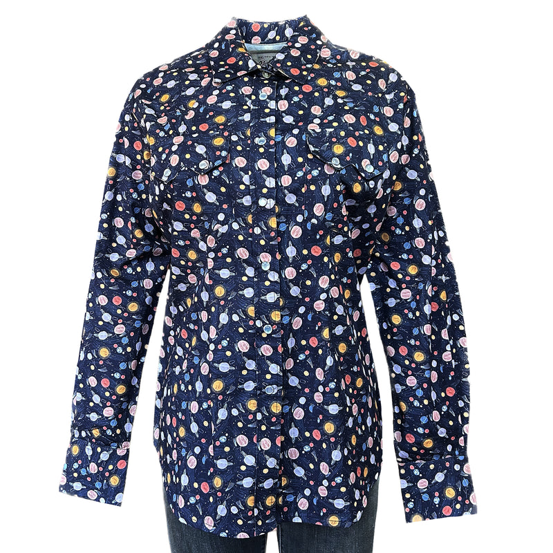 Women’s Solar System Print Western Shirt in Navy