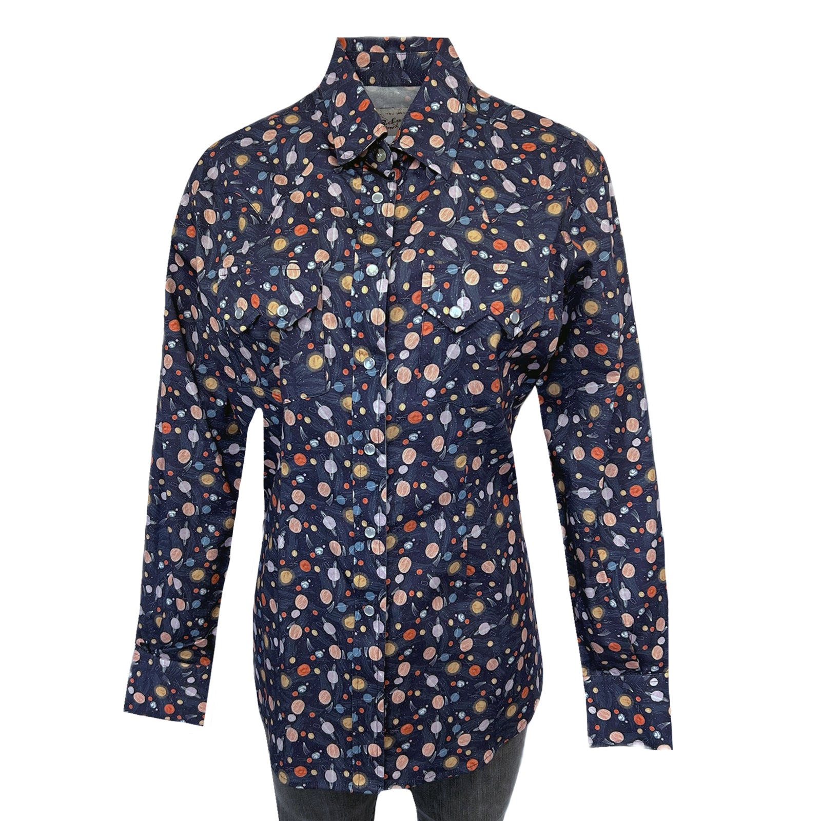 Women’s Solar System Print Western Shirt in Navy