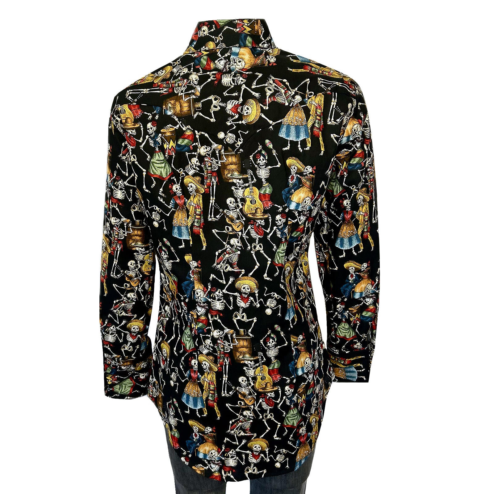 Women's Day of the Dead Print Western Shirt in Black