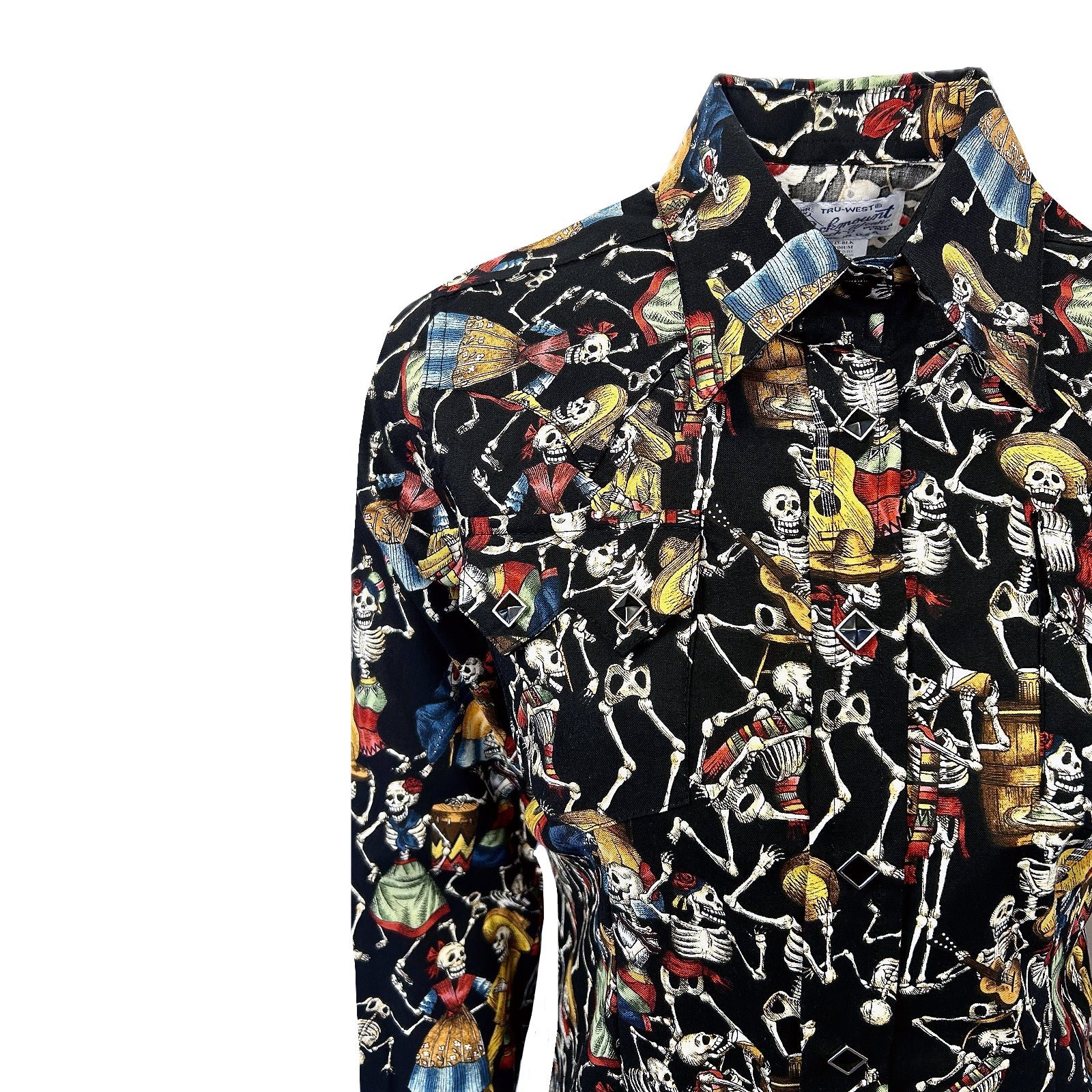 Women's Day of the Dead Print Western Shirt in Black