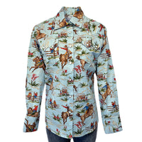 Women's Vintage Western Print Light Blue Shirt