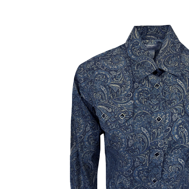 Women's Ornate Paisley Print Western Shirt in Navy