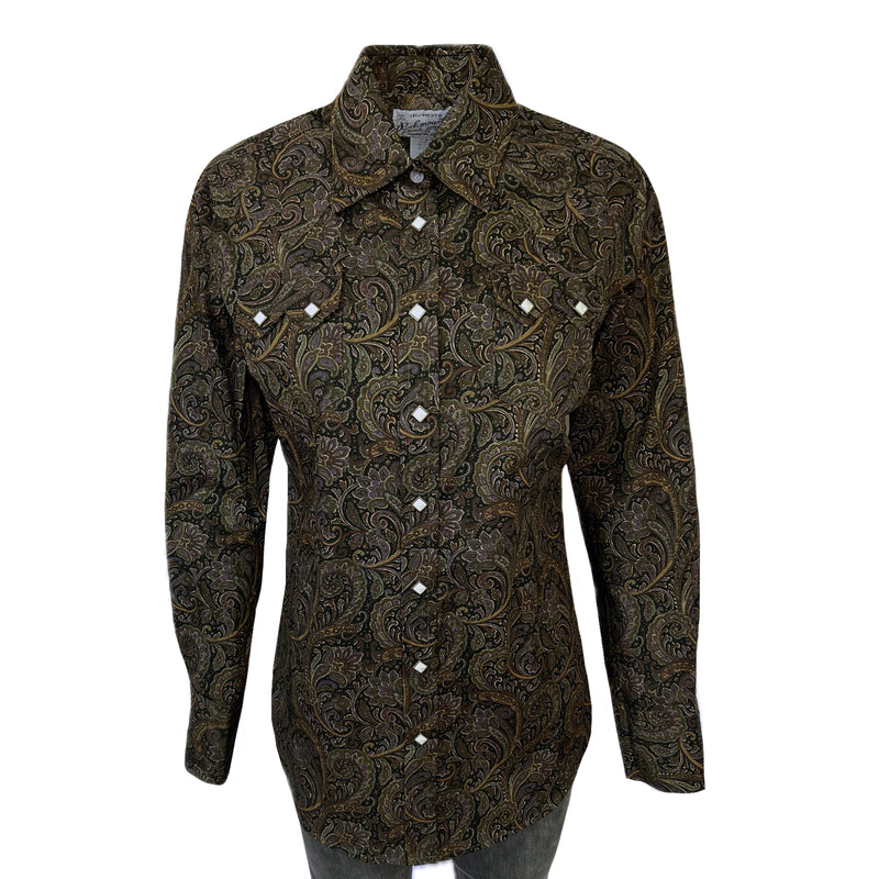 Women's Ornate Paisley Print Western Shirt in Brown