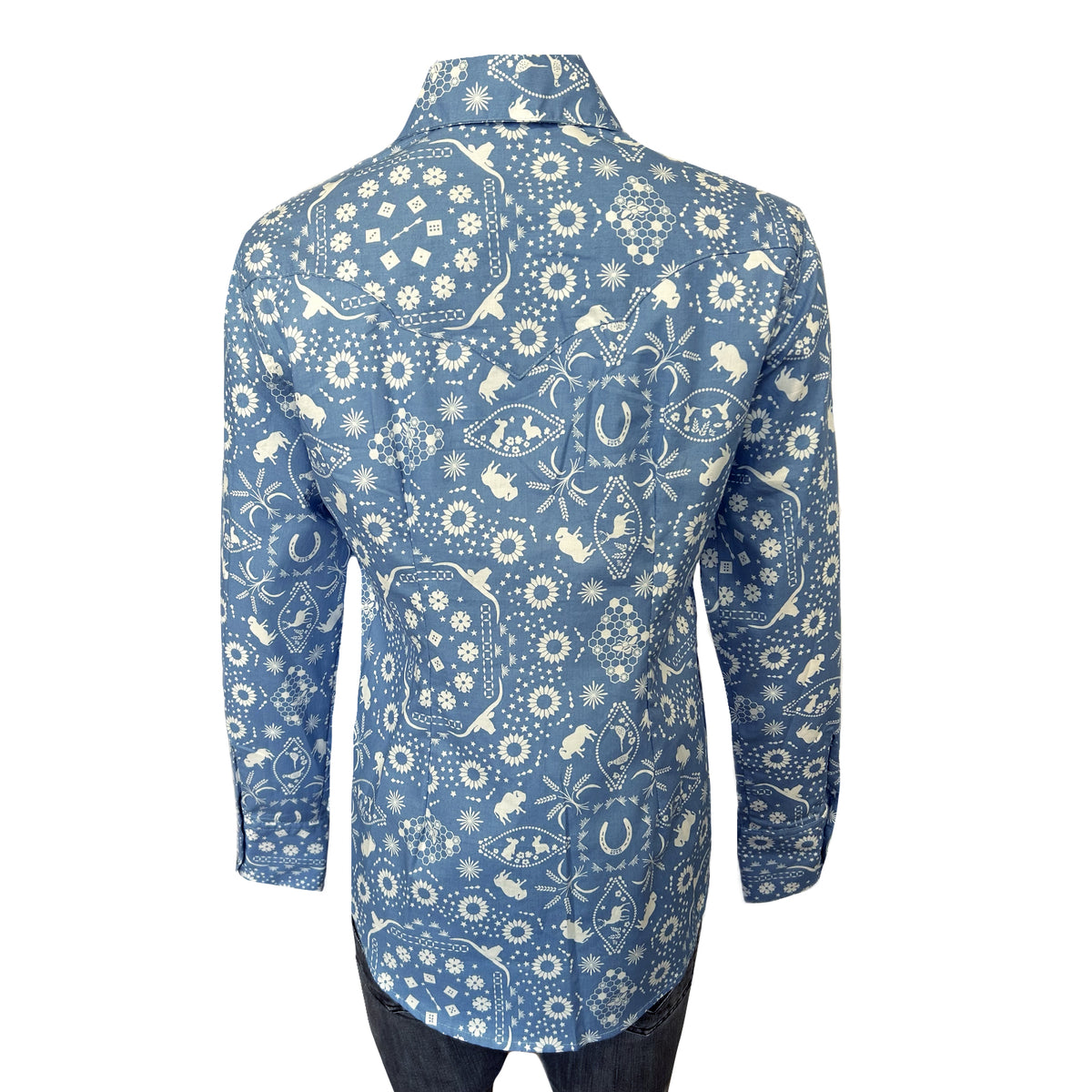 Women's Vintage Blue Bison Print Western Shirt