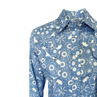 Women's Vintage Blue Bison Print Western Shirt