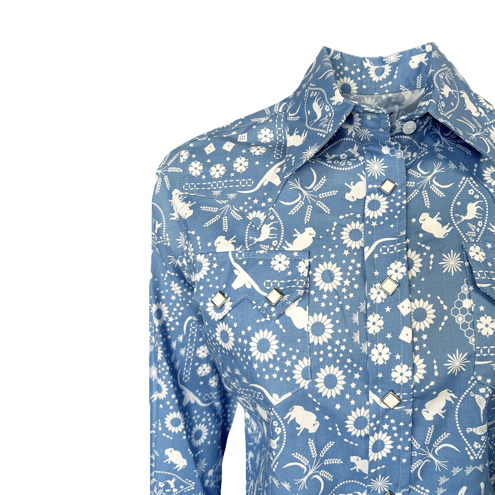 Women's Vintage Blue Bison Print Western Shirt