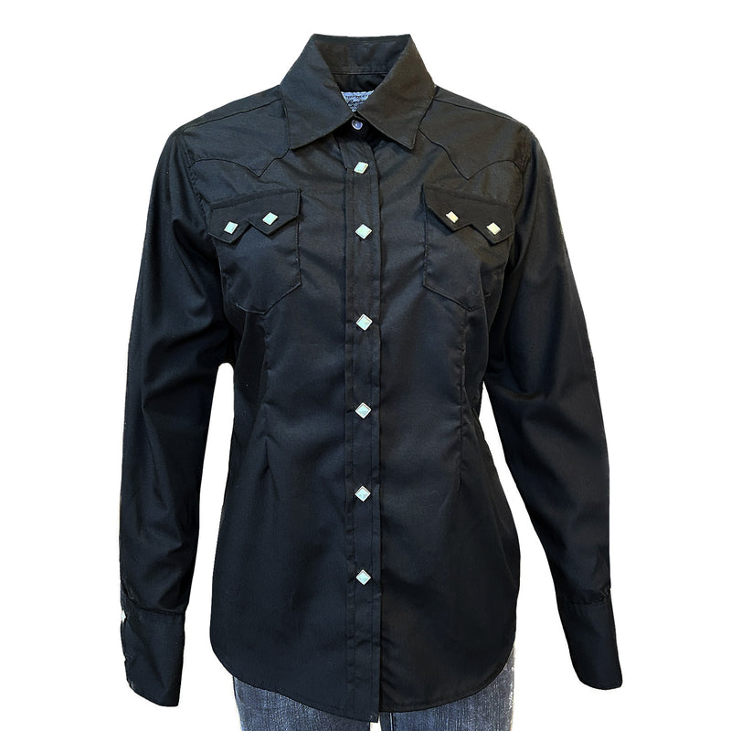 Women's Solid Black Cotton Blend Western Shirt