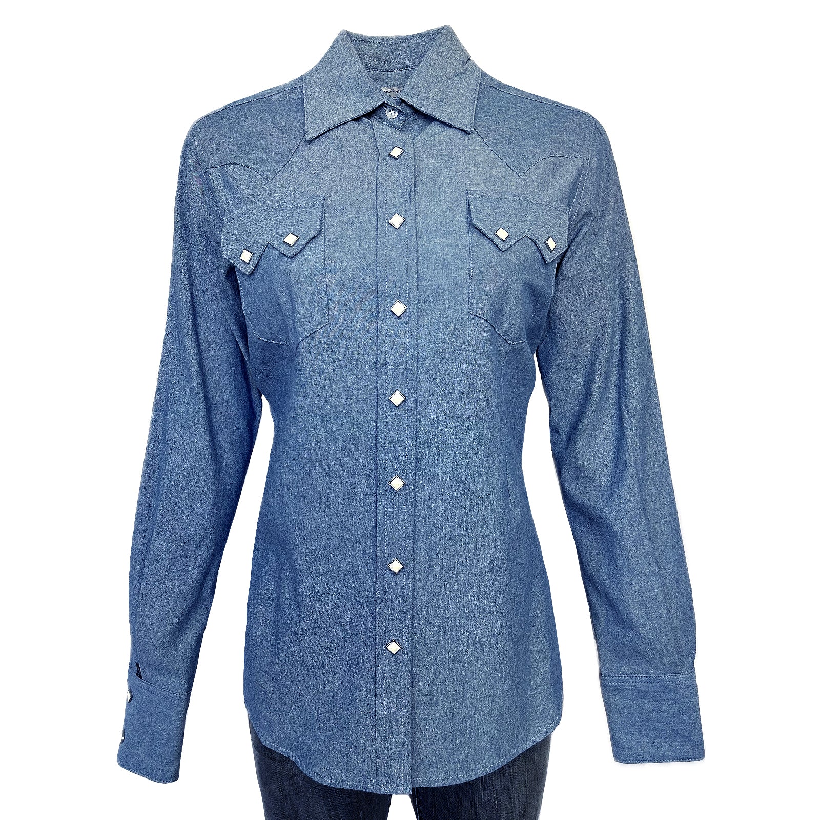 Women's Indigo Chambray Sawtooth Pocket Western Shirt - XS Women's Indigo Chambray Sawtooth Pocket Western Shirt - XS