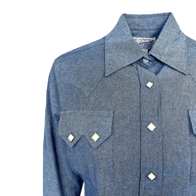 Women's Indigo Chambray Sawtooth Pocket Western Shirt