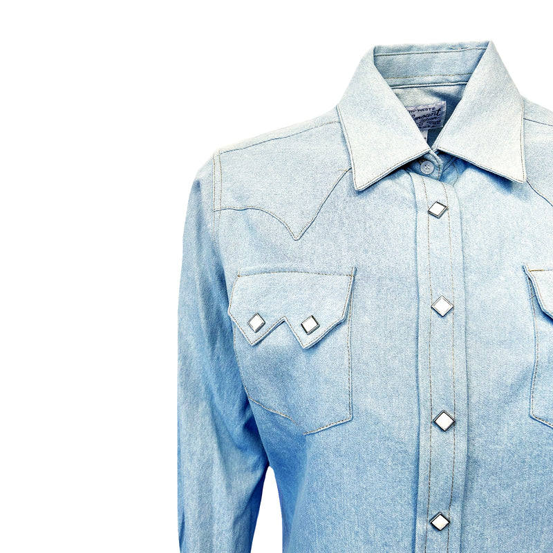 Women's Stonewashed Sky Blue Sawtooth Denim Western Shirt