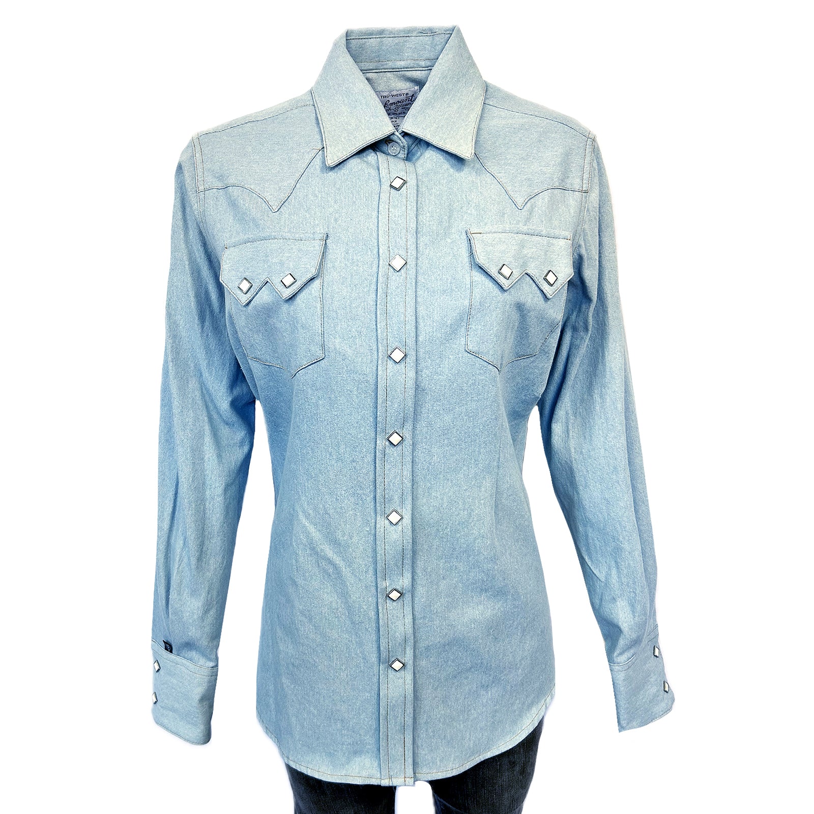 Women's Stonewashed Sky Blue Sawtooth Denim Western Shirt