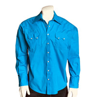 Men's Slim Fit Turquoise Cotton Blend Western Shirt