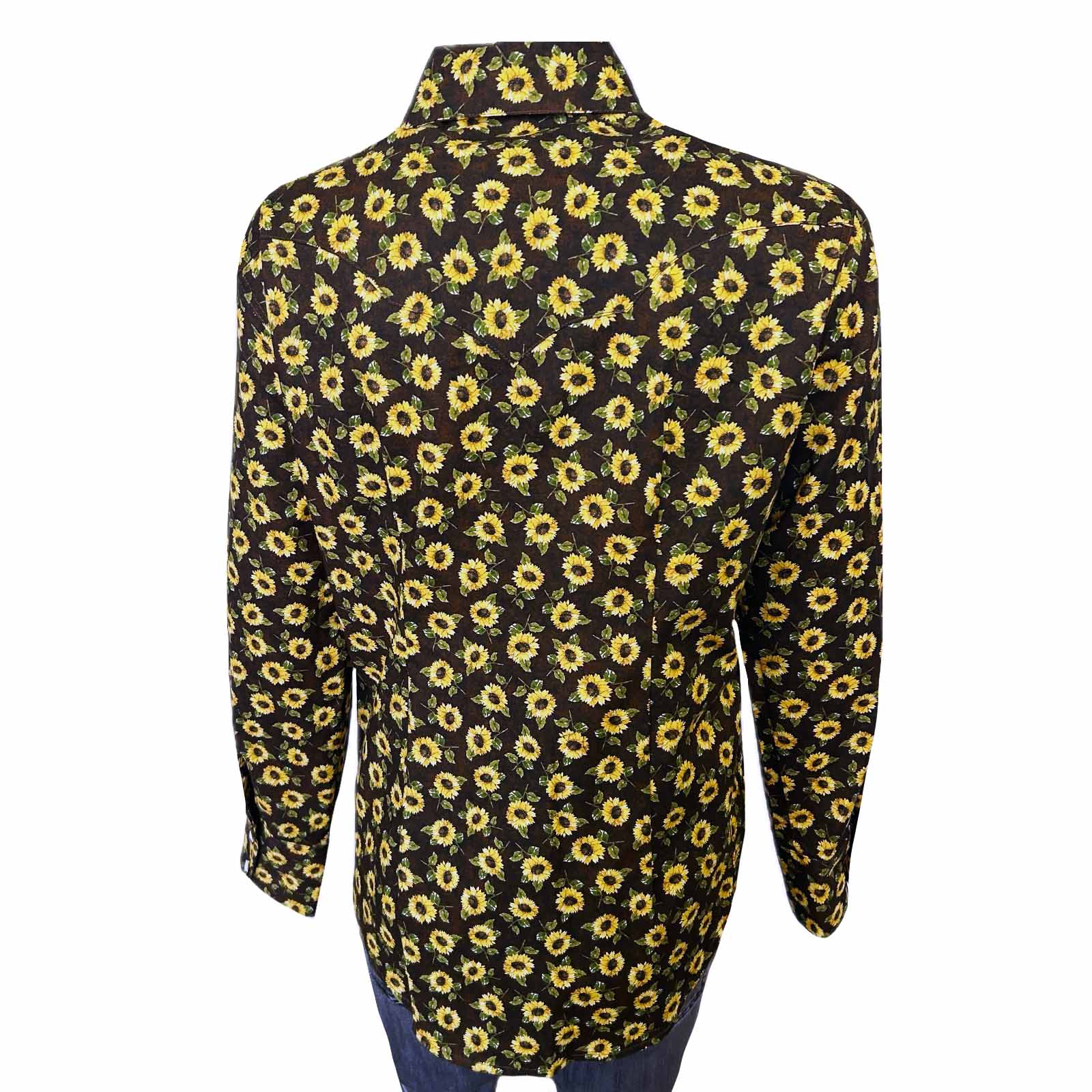 Women's Vintage Brown Sunflower Print Western Shirt