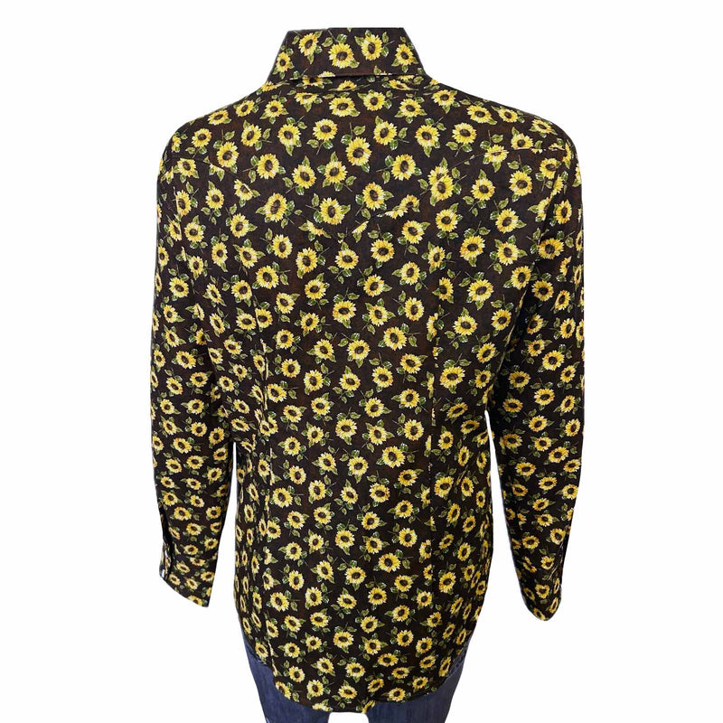 Women's Vintage Brown Sunflower Print Western Shirt