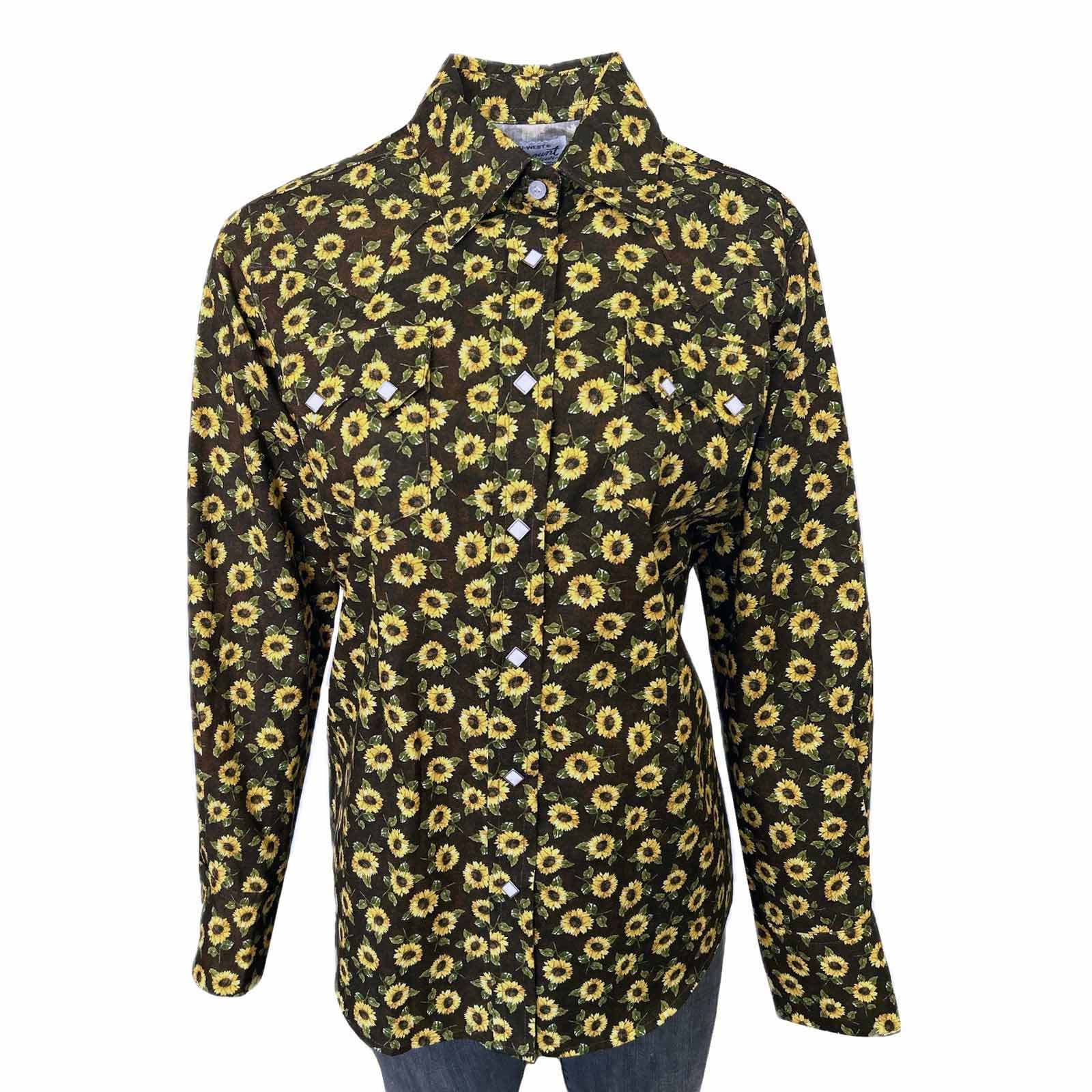 Women's Vintage Brown Sunflower Print Western Shirt