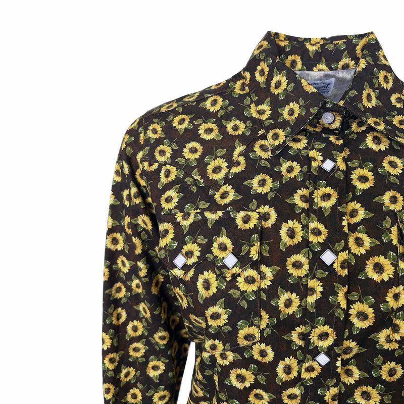 Women's Vintage Brown Sunflower Print Western Shirt