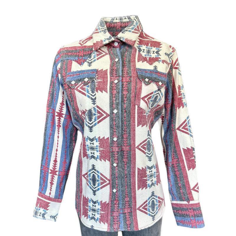 Women's Premium Flannel Jacquard Western Shirt in Red & White