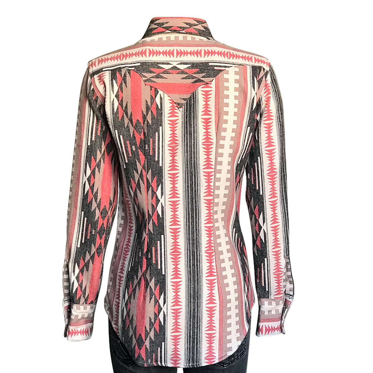 Women's Premium Flannel Jacquard Western Shirt in Pink & Grey