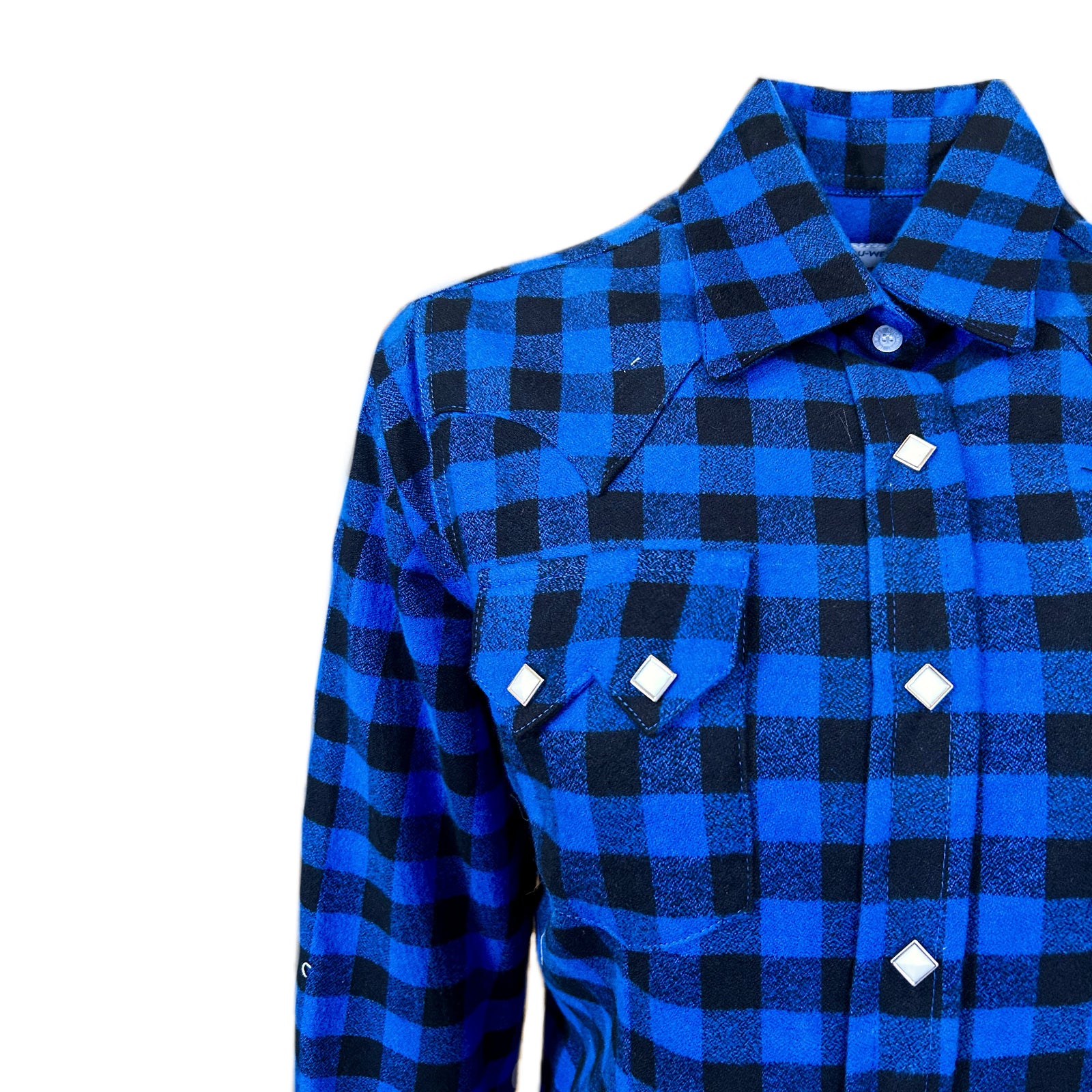 Women's Plush Blue & Black Buffalo Check Flannel Western Shirt
