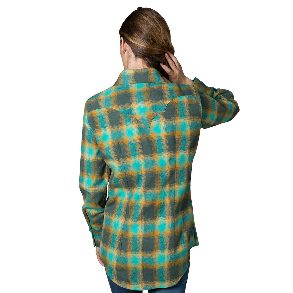Women's Plush Green & Turquoise Plaid Flannel Western Shirt