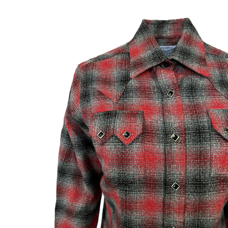 Women's Plush Red & Grey Plaid Flannel Western Shirt