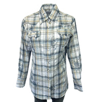 Women's Blue Plaid Eyelet Embroidery Western Shirt