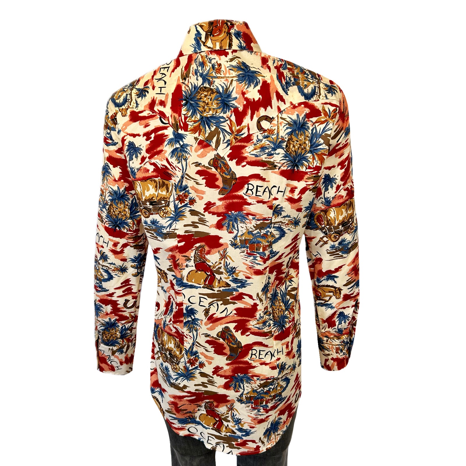 Women’s Red Western Hawaiian Print Long Sleeve Shirt