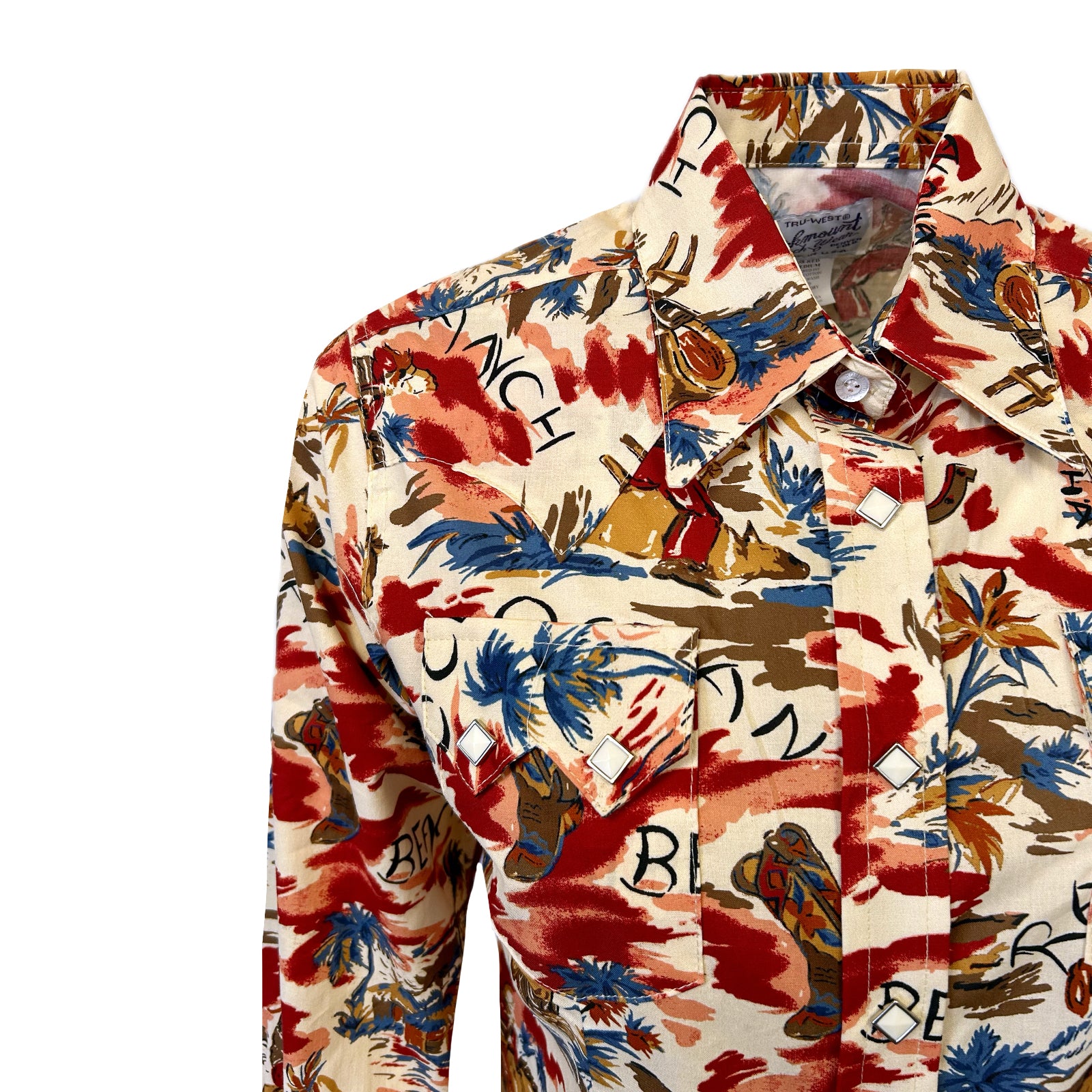 Womens Red Western Hawaiian Print Long Sleeve Shirt - XL Womens Red Western Hawaiian Print Long Sleeve Shirt - XL