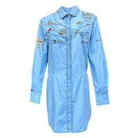 Women's Denim Map Embroidered Dress